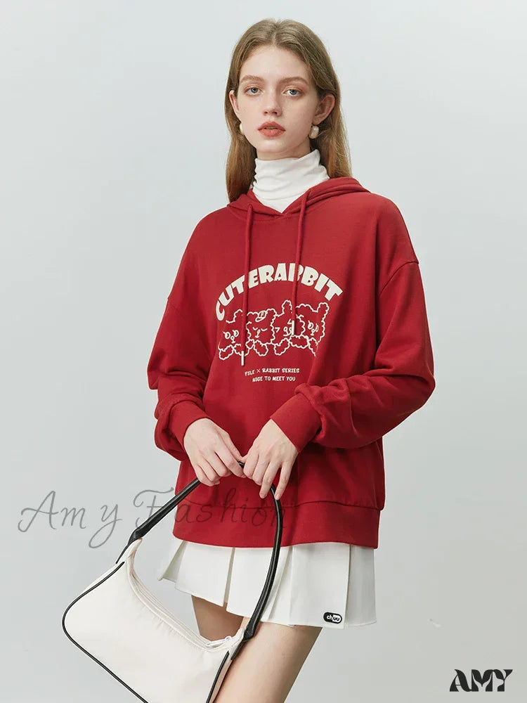 Casual Cozy Comfortable Soft Trendy Classic Chic Elegant Hoodies Red / S