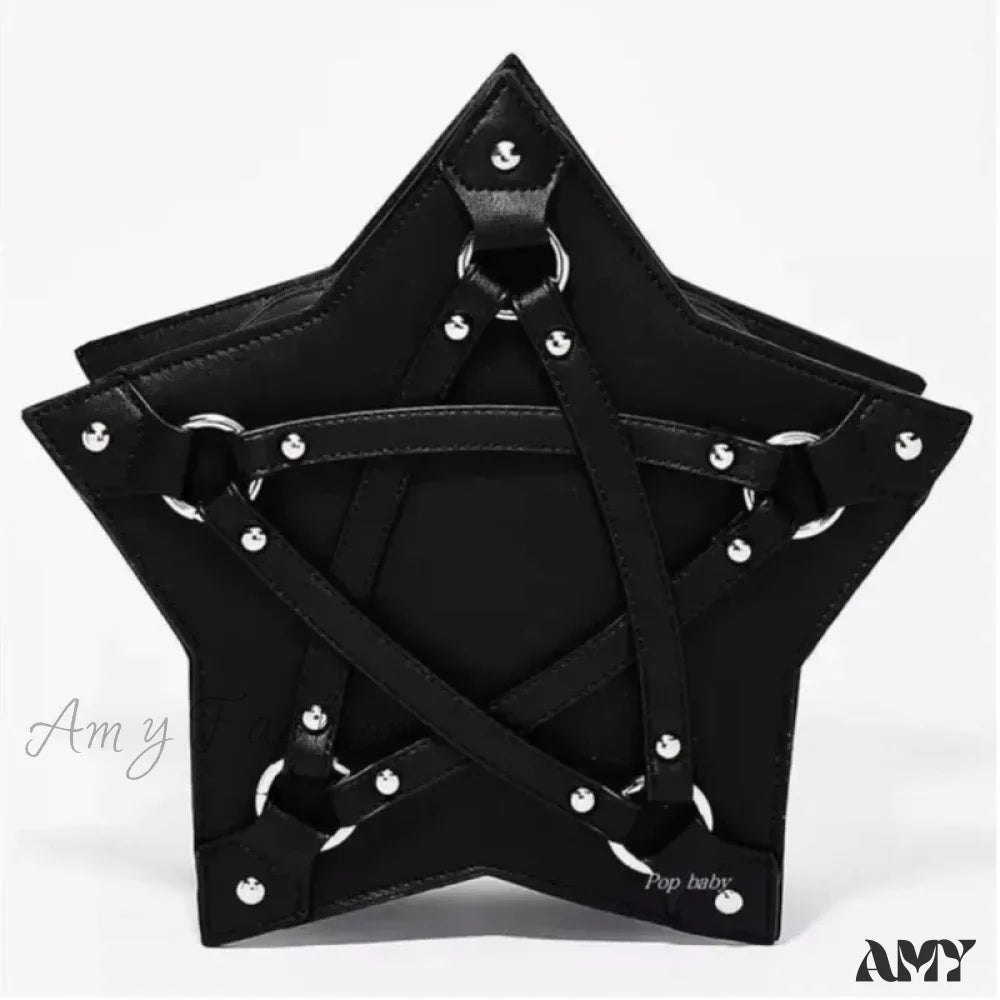 Casual Designer Bag Unisex Punk Retro Pentagram Leather Fashion Gothic Black