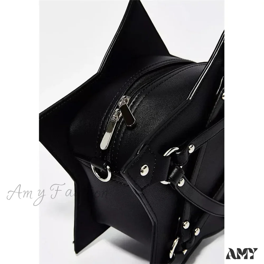 Casual Designer Bag Unisex Punk Retro Pentagram Leather Fashion Gothic Black