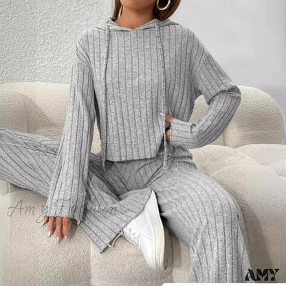 Casual Knitted Long Sleeve Loose Pants Two-Piece Suit