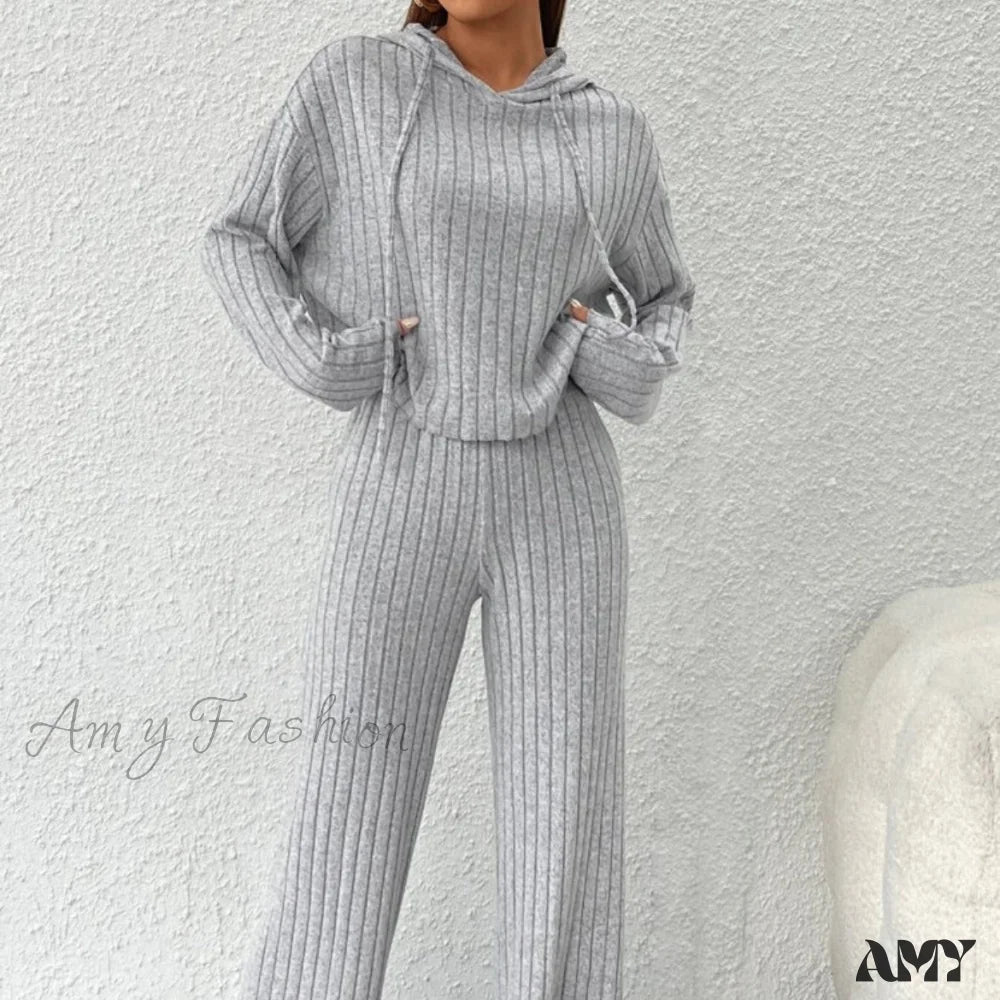 Casual Knitted Long Sleeve Loose Pants Two-Piece Suit