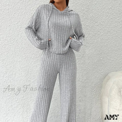Casual Knitted Long Sleeve Loose Pants Two-Piece Suit