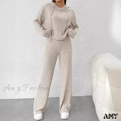 Casual Knitted Long Sleeve Loose Pants Two-Piece Suit