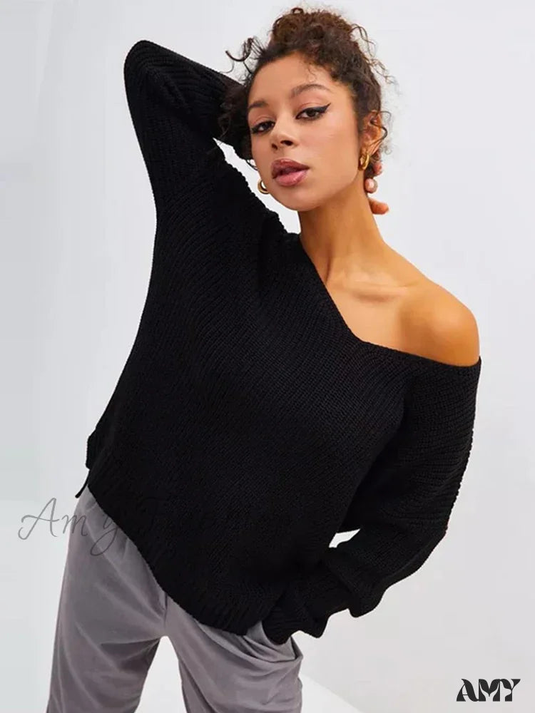 Casual Knitted Women Solid V-Neck Long Sleeve Pullover 2024 Autumn Winter Soft Match All Sweater