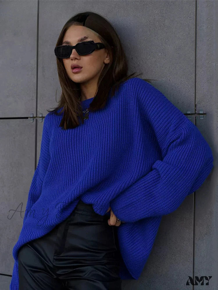 Casual Knitted Women Solid V-Neck Long Sleeve Pullover Sweater