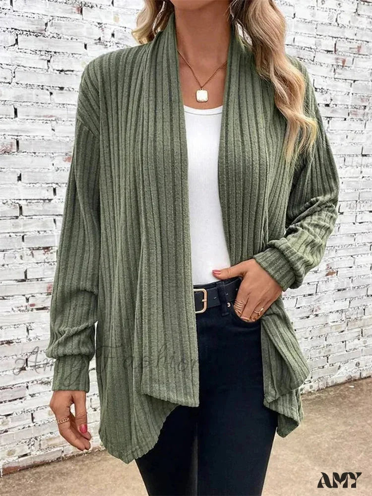 Casual Long Sleeve Fashion Simplicity Solid Color Scarf Collar Sweater Olive Green / S