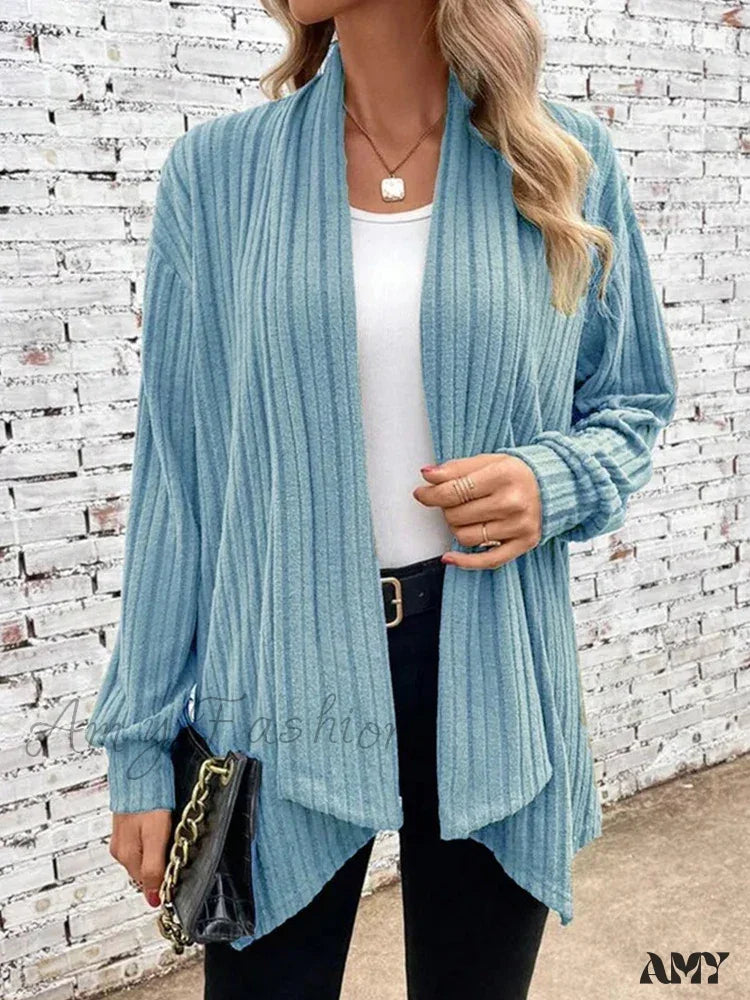 Casual Long Sleeve Fashion Simplicity Solid Color Scarf Collar Sweater Sky Blue / S