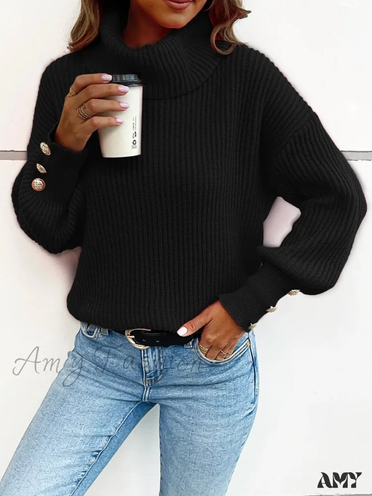 Casual Long Sleeve Turtleneck Color Block Patchwork Pullover Sweater