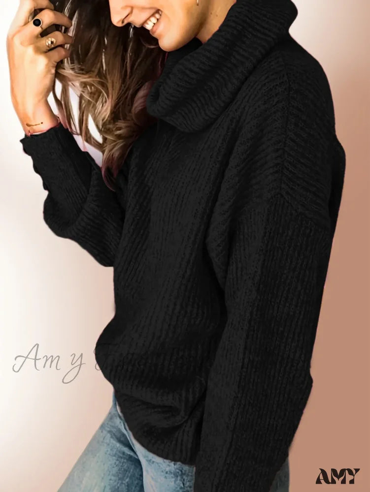 Casual Long Sleeve Turtleneck Color Block Patchwork Pullover Sweater