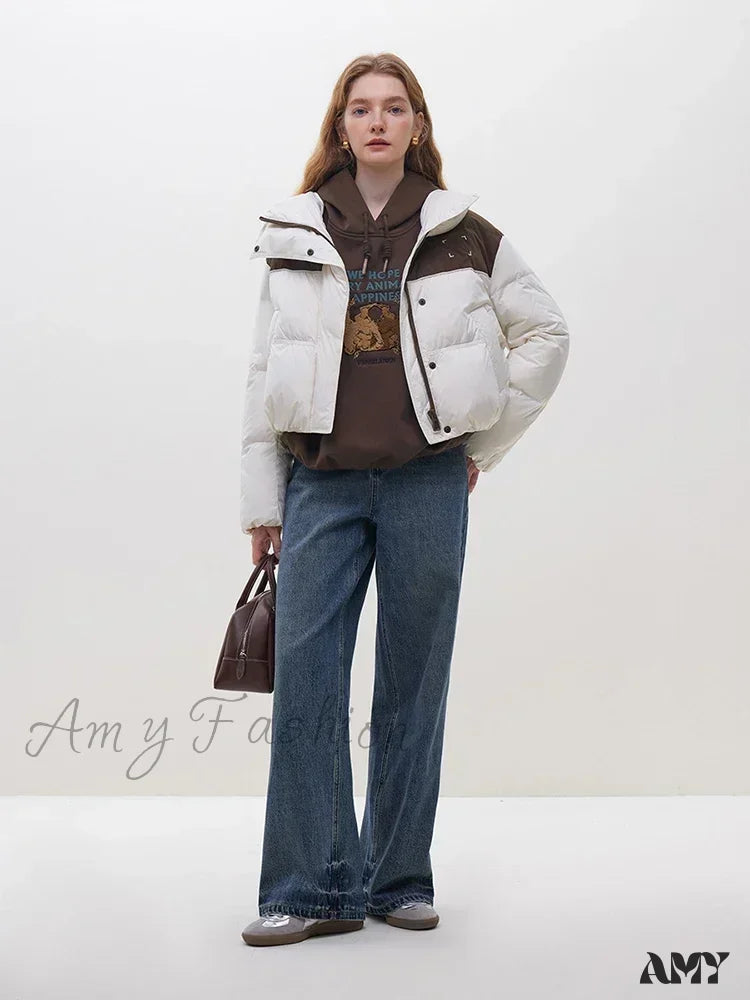 Casual Loose Bread Down Chic Brown Beige Matching Short Trend Coat