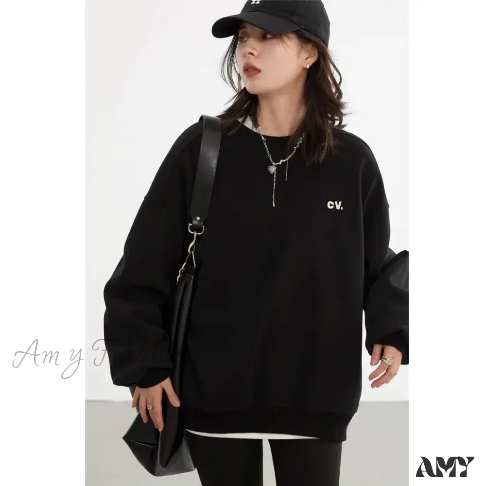 Casual Loose Plush Thick Warm Cozy Comfortable Trendy Elegant Hoodies Black / Free Size