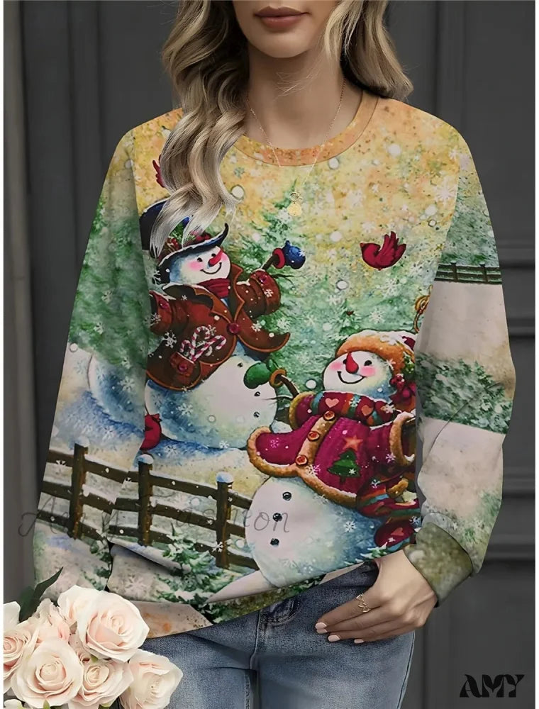 Casual Loose Round Neck Christmas Tree Hoodie For Autumn/Winter Outdoor Wear