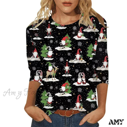 Casual Loose Round Neck Christmas Tree Hoodie For Autumn/Winter Outdoor Wear Black 2 / Xxs