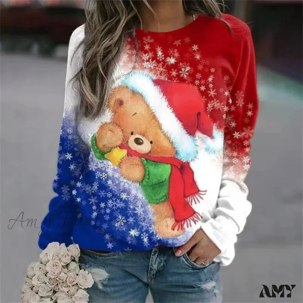 Casual Loose Round Neck Christmas Tree Hoodie For Autumn/Winter Outdoor Wear Red / Xxs