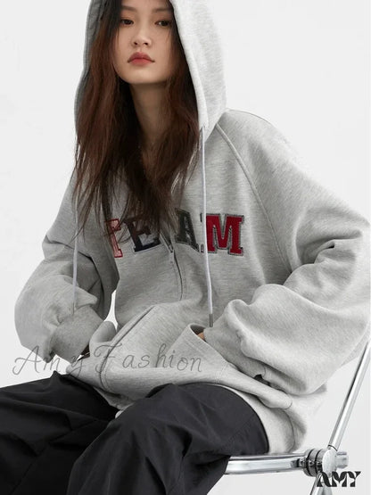 Casual Loose Trendy Comfortable Cozy Chic Plush Warm Elegant Hoodies Gray / S