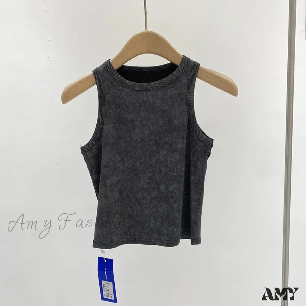 Casual Make Old Vintage Comfortable Style Heavyweight Soft Crop Top Black / S