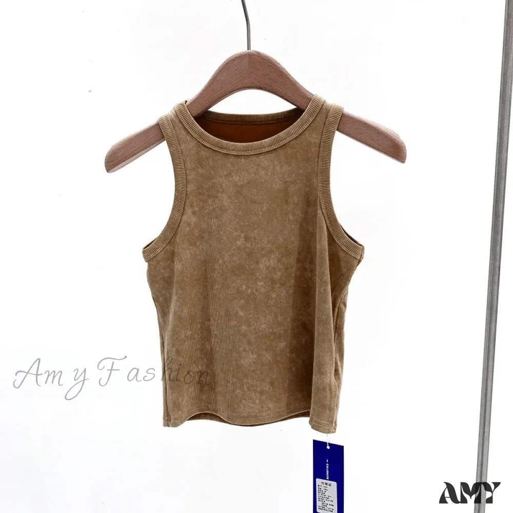 Casual Make Old Vintage Comfortable Style Heavyweight Soft Crop Top Brown / S