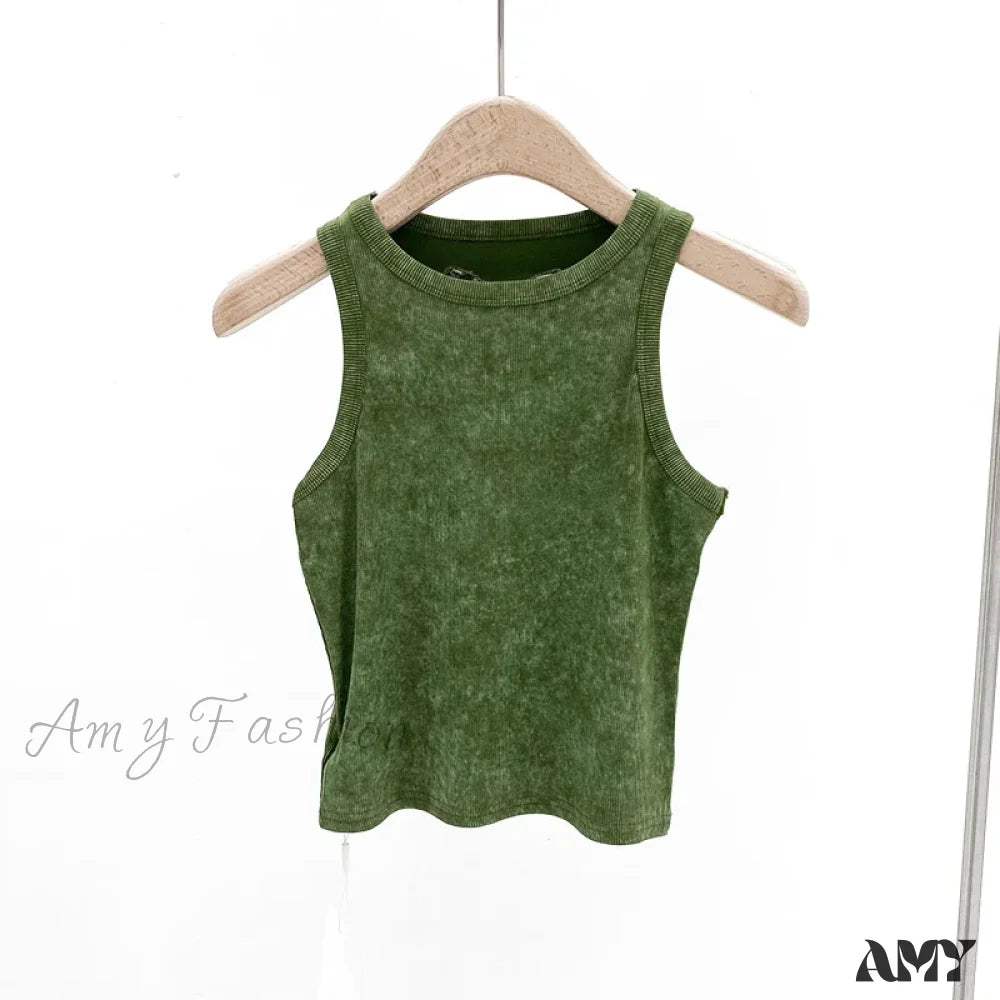 Casual Make Old Vintage Comfortable Style Heavyweight Soft Crop Top Dark Green / S