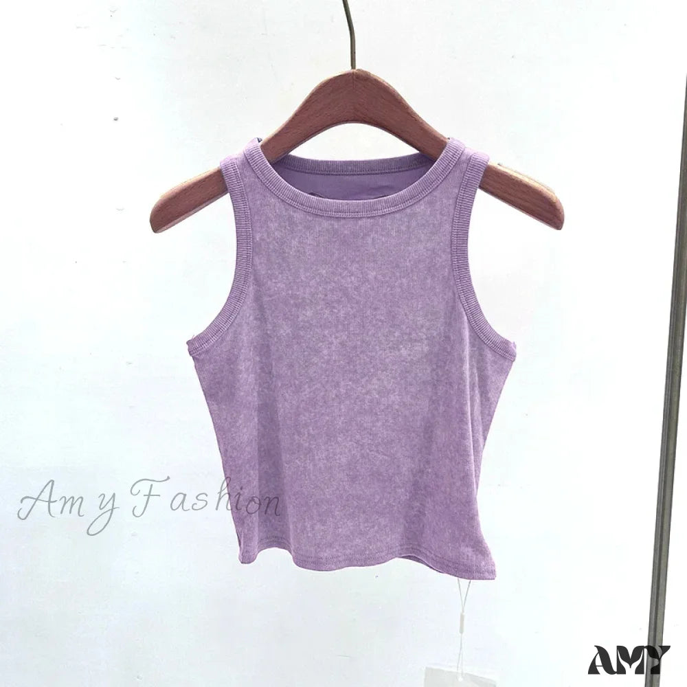 Casual Make Old Vintage Comfortable Style Heavyweight Soft Crop Top Purple / S