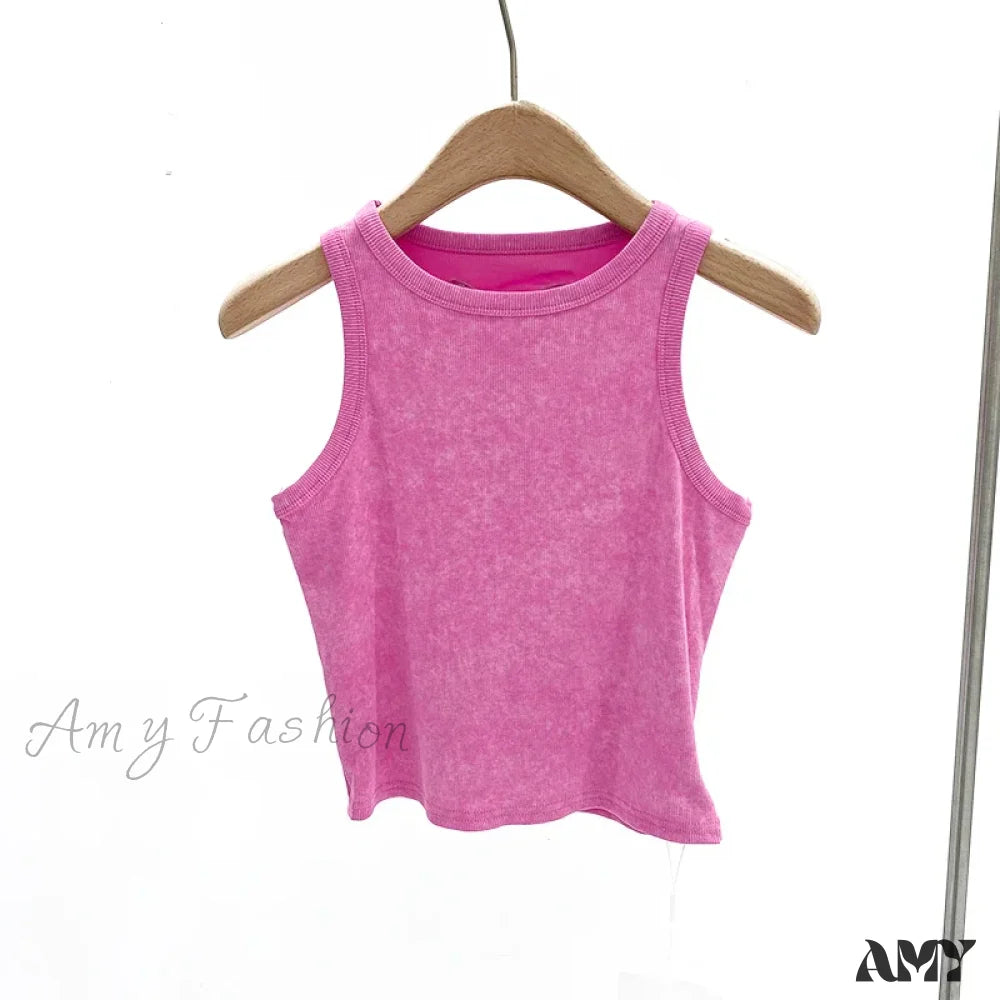 Casual Make Old Vintage Comfortable Style Heavyweight Soft Crop Top Rose Red / S