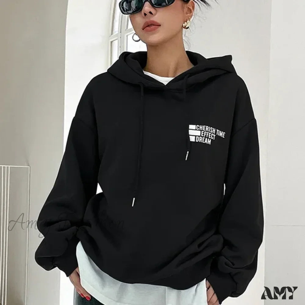 Casual Oversize Comfortable Warm Trendy Stylish Soft Cozy Hoodies Black / S