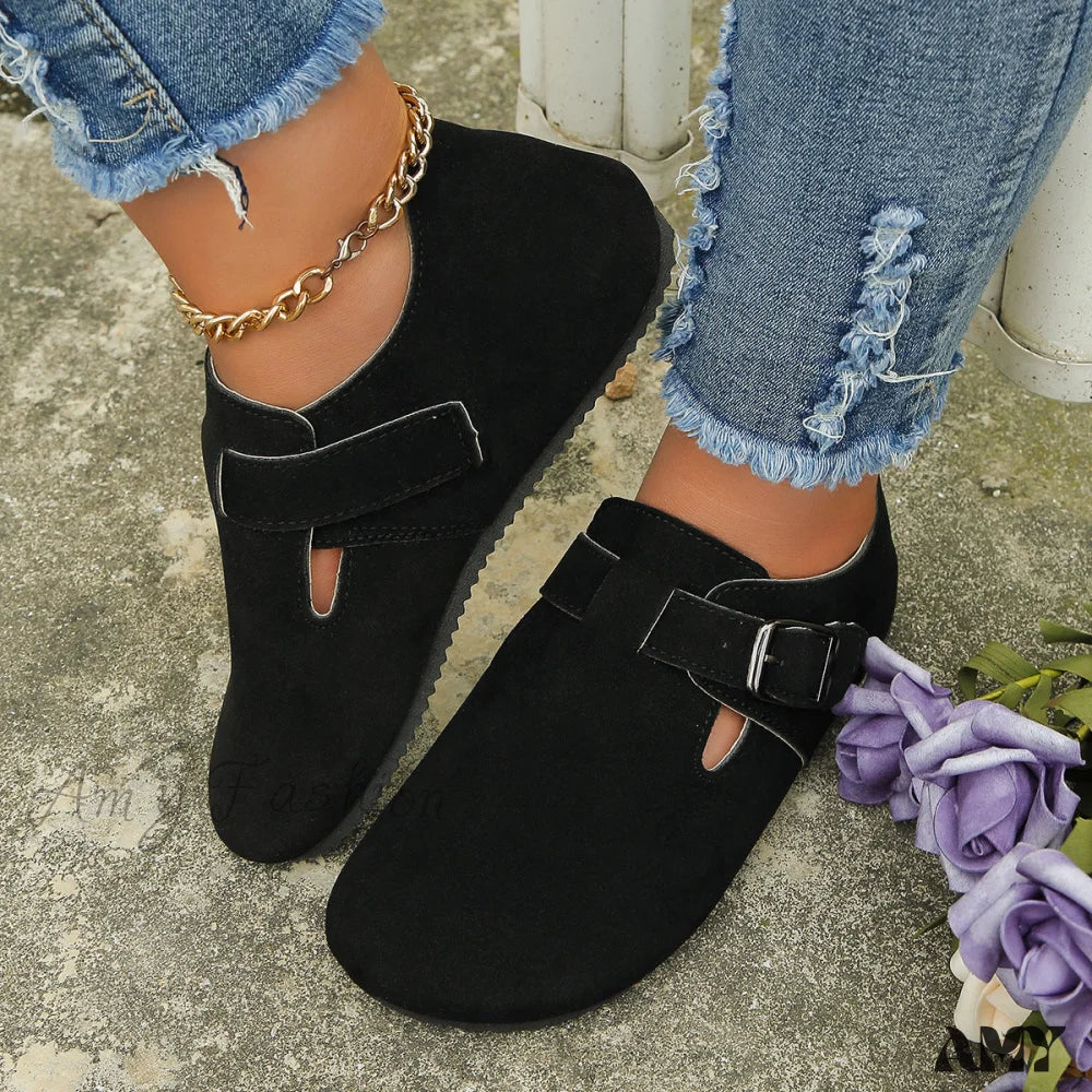 Casual Round Toe Thick Sole Buckle Slip-On Autumn Winter New Shoes Black / 36