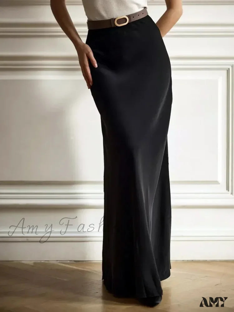 Casual Satin Loose High Waist Maxi Elegant Simple Silk Fishtail Skirt