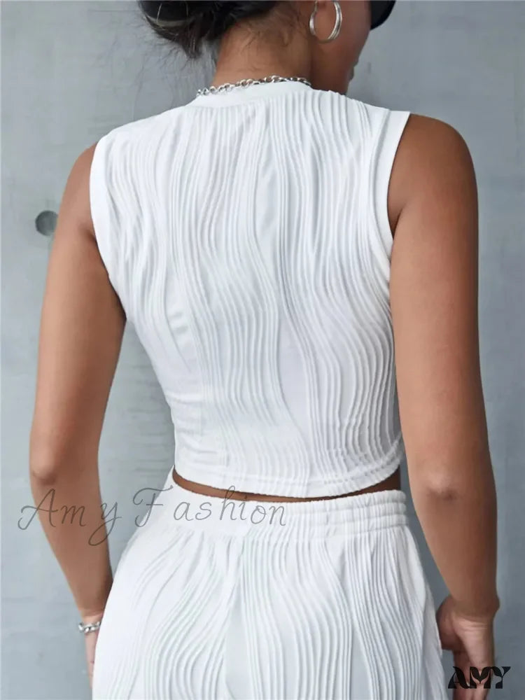 Casual Sleeveless Rib Knit Summer High Street Style Slim Fit Crop Top