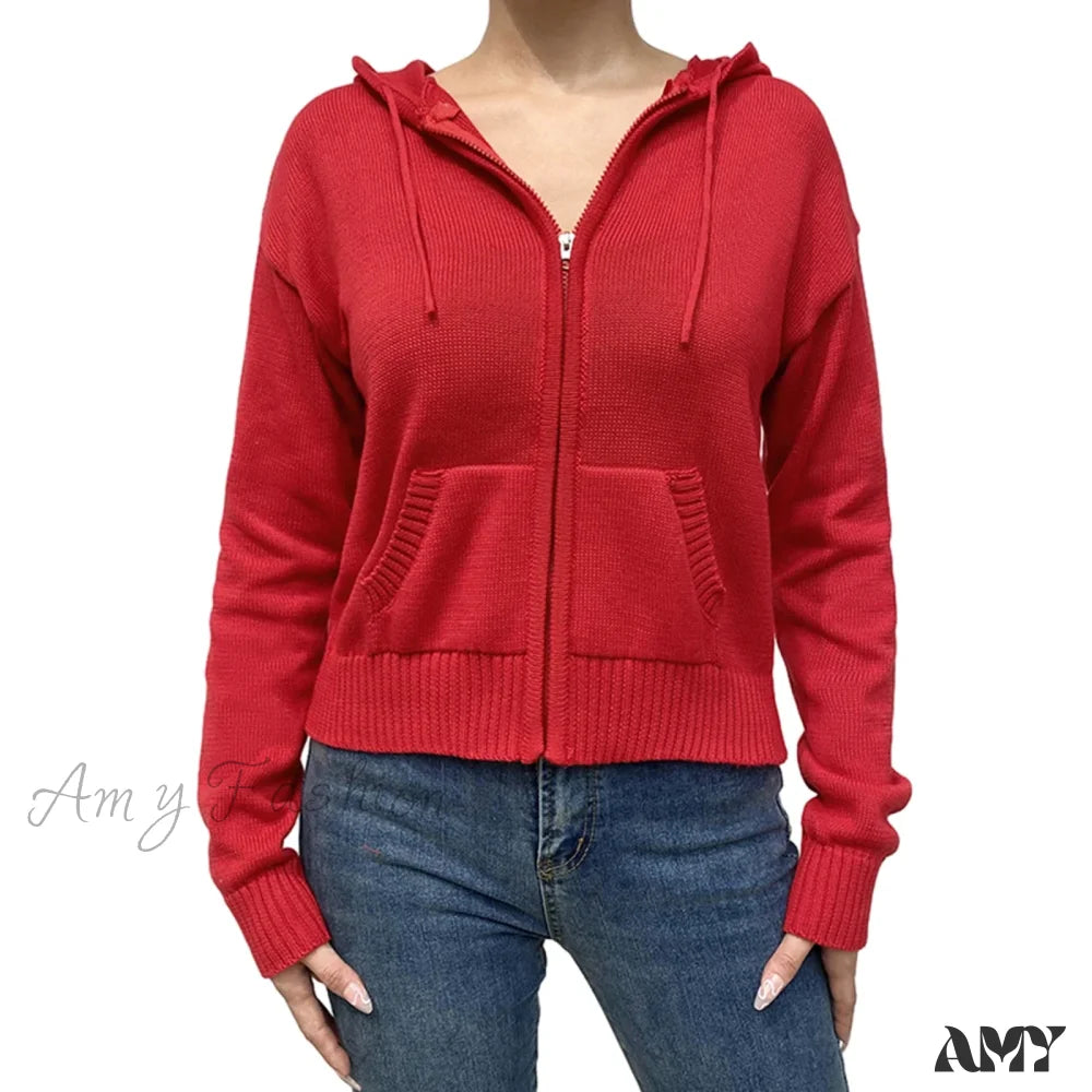 Casual Solid Color Comfortable Cozy Trendy Elegant Classic Hoodies Red / S