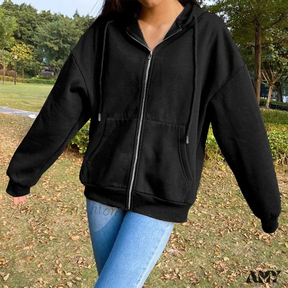 Casual Solid Color Cozy Comfortable Trendy Chic Elegant Hoodies Black / S