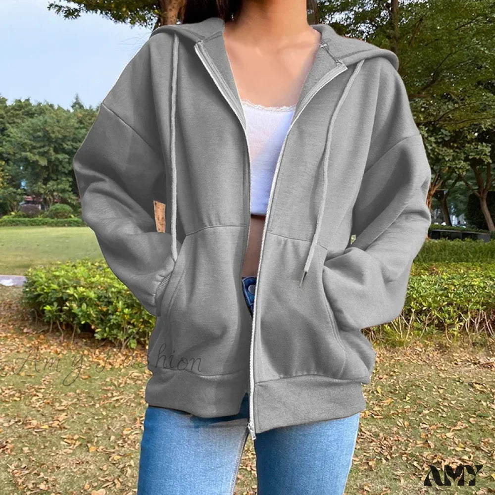 Casual Solid Color Cozy Comfortable Trendy Chic Elegant Hoodies Gray / S