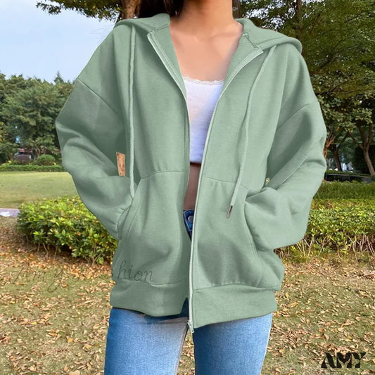 Casual Solid Color Cozy Comfortable Trendy Chic Elegant Hoodies Green / S