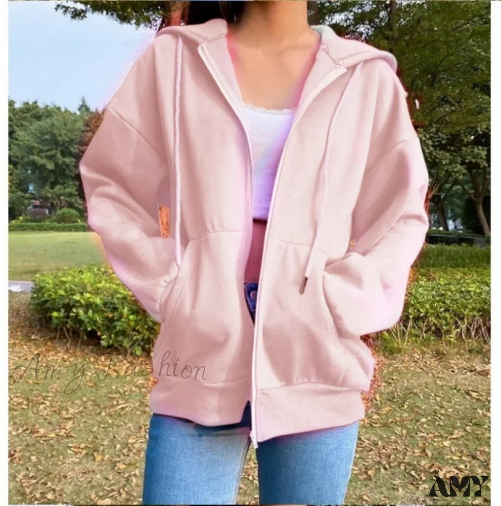 Casual Solid Color Cozy Comfortable Trendy Chic Elegant Hoodies Pink / S