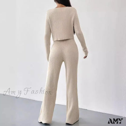 Casual Straight Pants V-Neck Laundry Care Suit