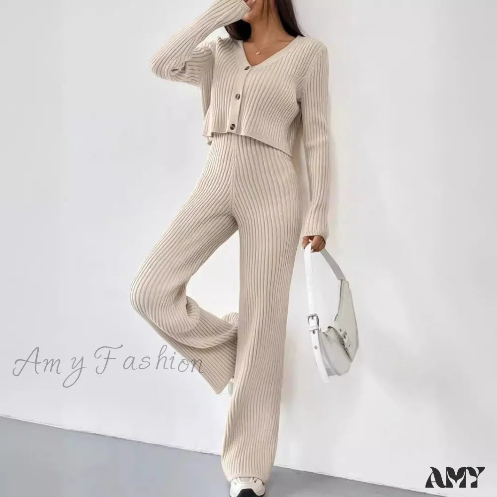 Casual Straight Pants V-Neck Laundry Care Suit