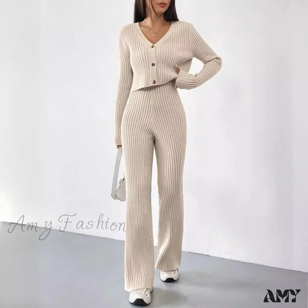 Casual Straight Pants V-Neck Laundry Care Suit