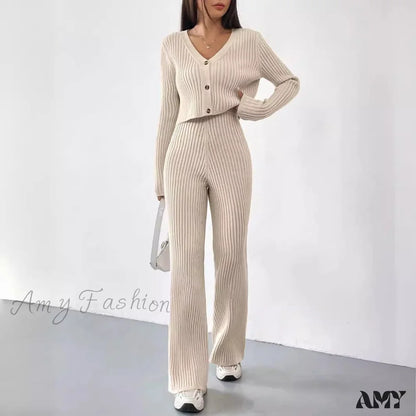 Casual Straight Pants V-Neck Laundry Care Suit