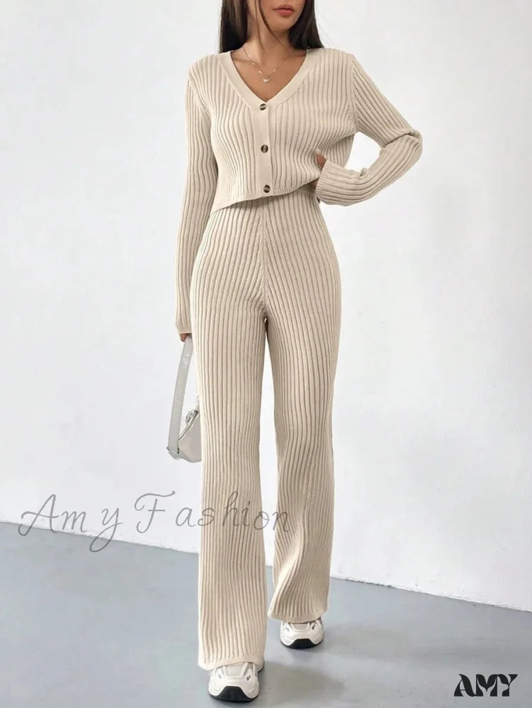 Casual Straight Pants V-Neck Laundry Care Suit Apricot / S