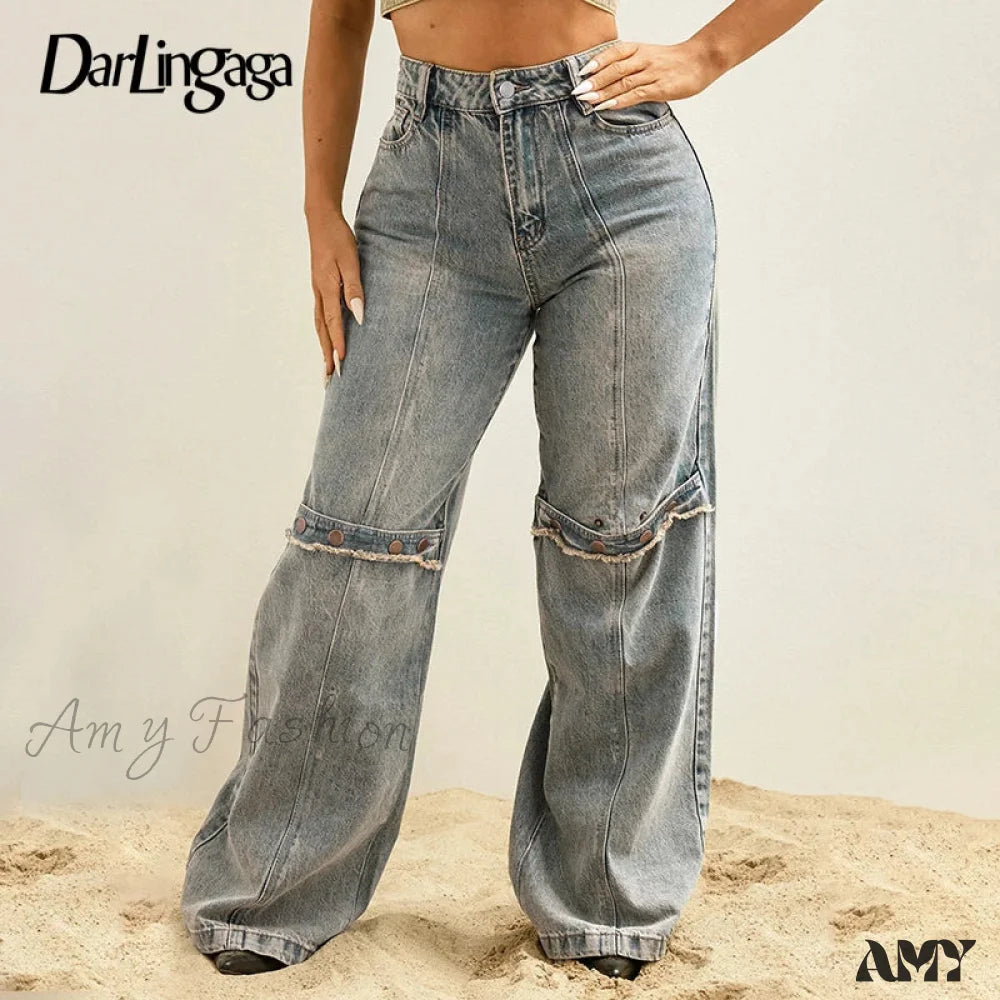 Casual Stylish Distressed Chic Comfortable Classic Y2K Trendy Vintage Unique Jean Blue / S