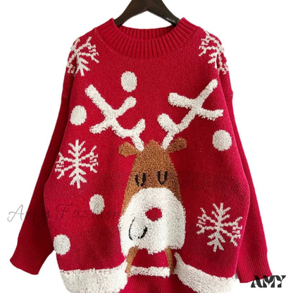 Casual Thickened Raglan Sleeve Elk Christmas Tree Sweater