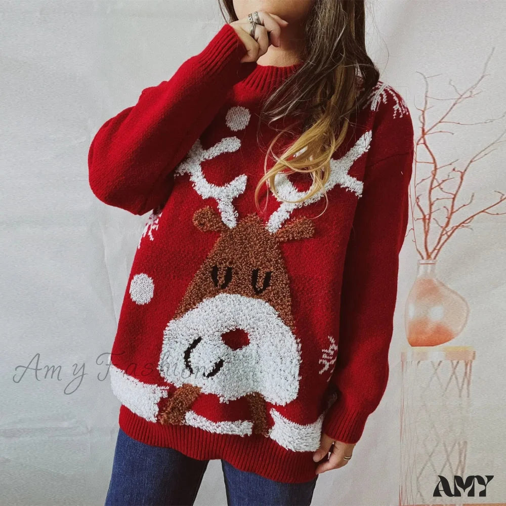 Casual Thickened Raglan Sleeve Elk Christmas Tree Sweater