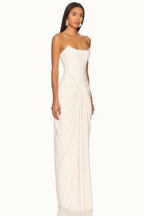White Boned Waist Strapless Luxury Party Dress