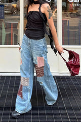 Retro Ripped Patchwork Paint-Splattered Maxi Jeans