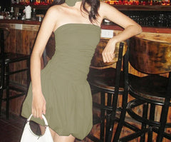 Strapless Bubble Ruched Short Mini Dress