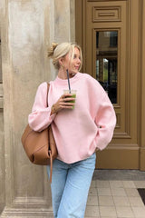 Pink Sweet Crew Neck Slouchy Pullover Sweater
