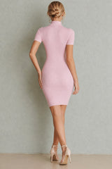 Knit V Neck Short Sleeve Bodycon Dress