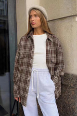 Vintage American Plaid Double-Pocket Mid-Length Blouse