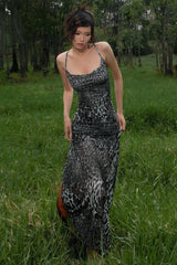 Leopard Print Backless Spaghetti Strap Party Dress