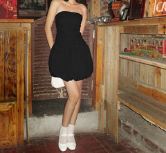 Strapless Bubble Ruched Short Mini Dress
