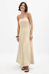 Cotton Panel High Waist Maxi Slip Dress